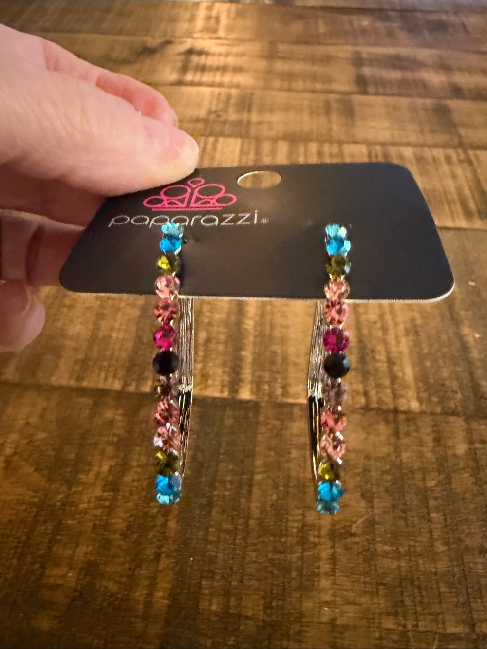 Paparazzi Bright Blue Pink Green Crystal Hoop Earrings